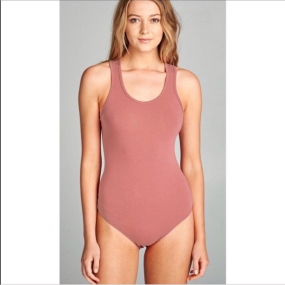 Dusty pink stretch racerback tank bodysuit C16 - Picture 6 of 7